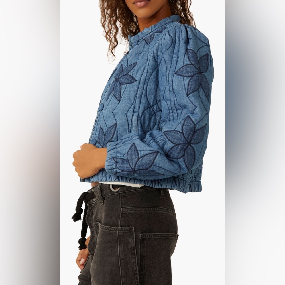 NWT Free people Quinn Quilted Cotton Denim Jacket XL - Picture 3 of 9